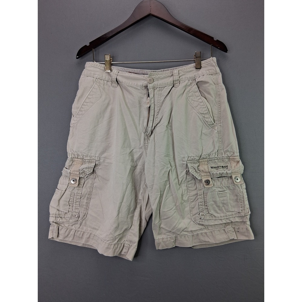Unionbay Cargo Shorts Mens 32 Tan Cotton Twill Multi-Pocket Hiking Casual 1387